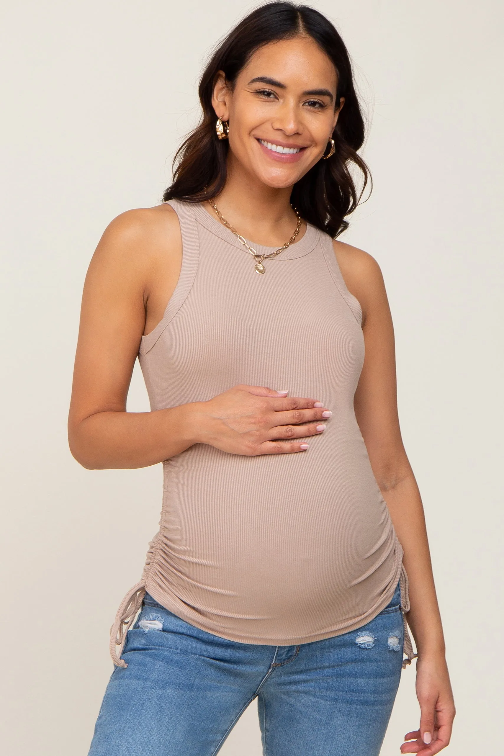 Taupe Maternity Ruched Tank