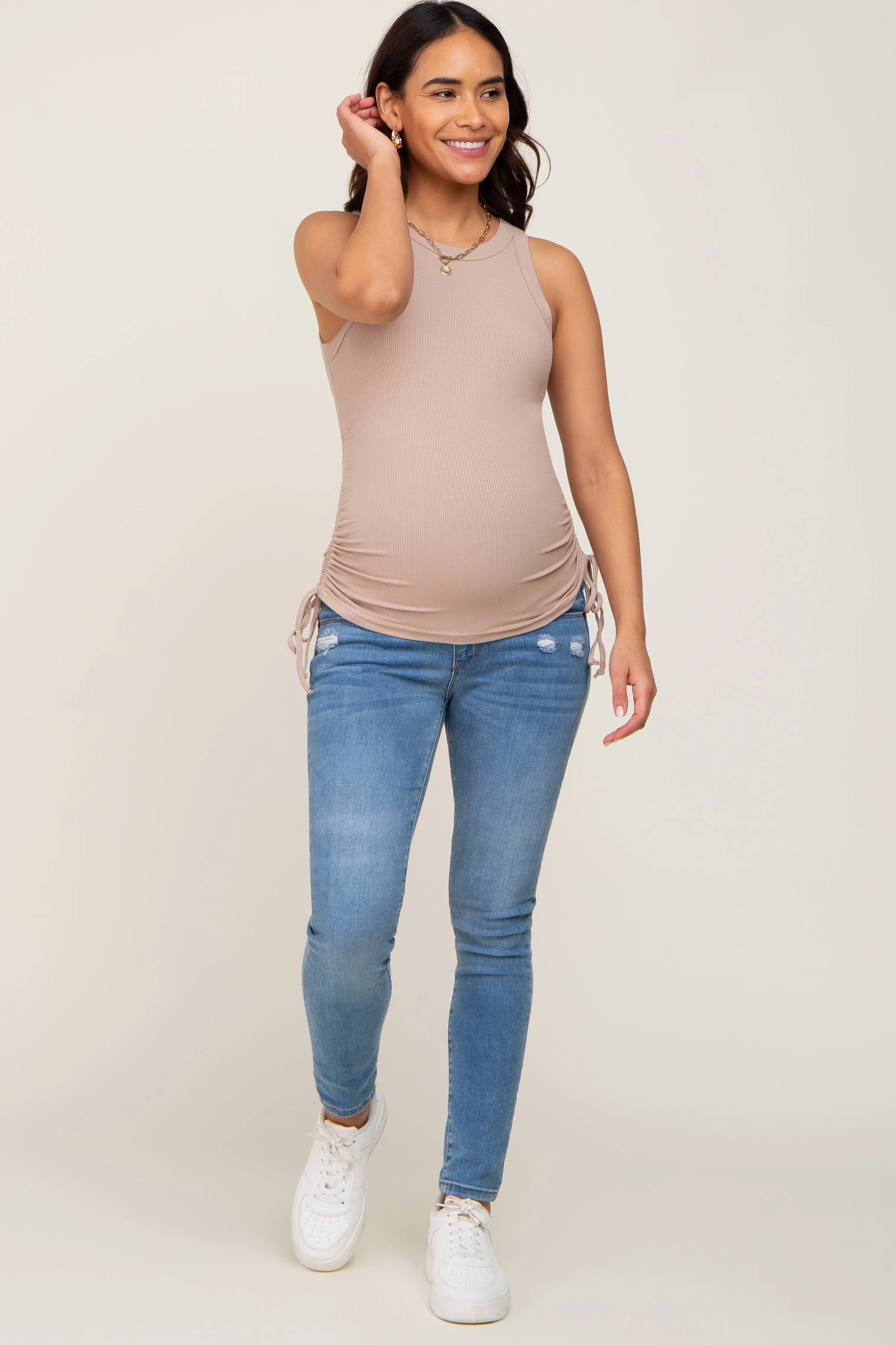 Taupe Maternity Ruched Tank