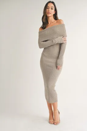 Taupe Rib Knit Off Shoulder Dress