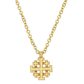 Gold Jerusalem Cross Pendant Necklace with 18 Chain