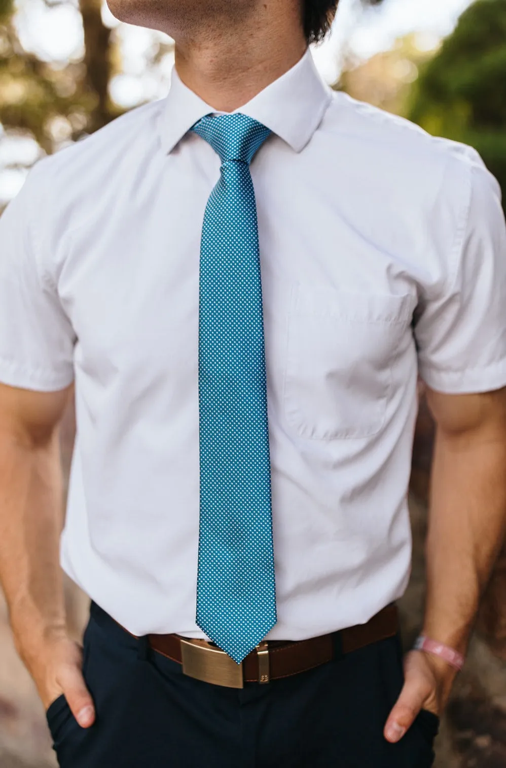 Teal Tie with White Dots