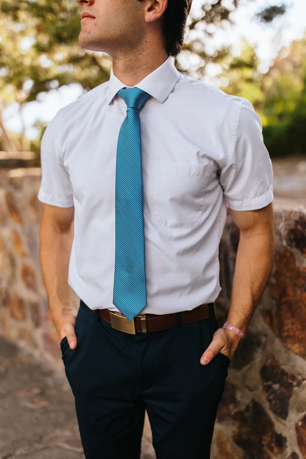 Teal Tie with White Dots