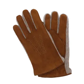 Tobacco Brown Cashmere-Lined Suede Gloves by Emanuele Maffeis