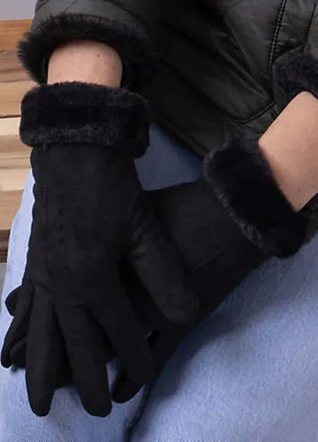 Black Faux Suede Gloves<br />Loro Piana Cashmere-Lined Suede Gloves in Dark Brown