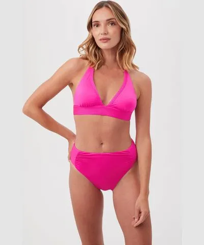 Paradise Pink Pleated Triangle Halter Bikini Top by Trina Turk