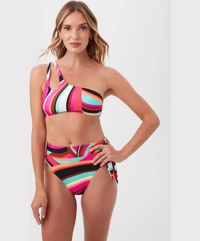 Multi Print One-Shoulder Bikini Top with Swoop Knot by Trina Turk