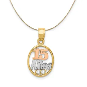 Number 15 Anos Necklace by Metal: 14k Two Tone Gold, Rhodium & CZ