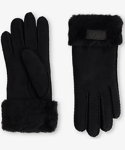 Black Leather Gloves with Brand-patch for Women by Ugg