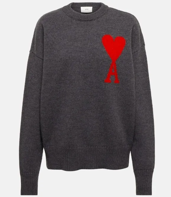 Wool Unisex Crew Neck Heart Street Style