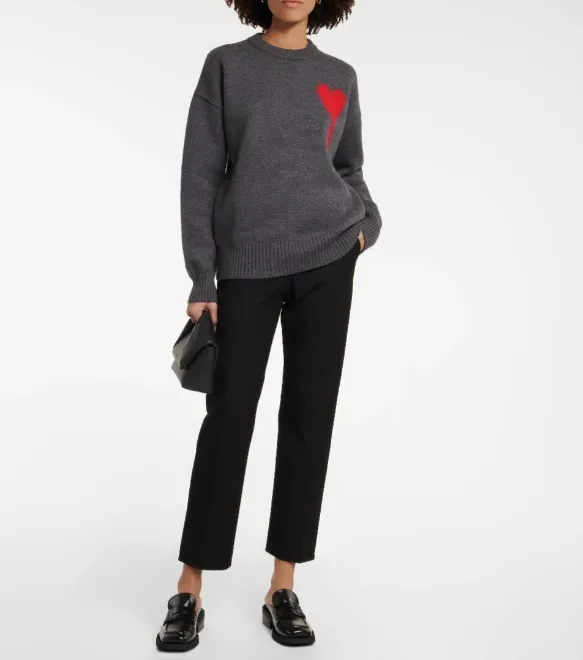 Wool Unisex Crew Neck Heart Street Style