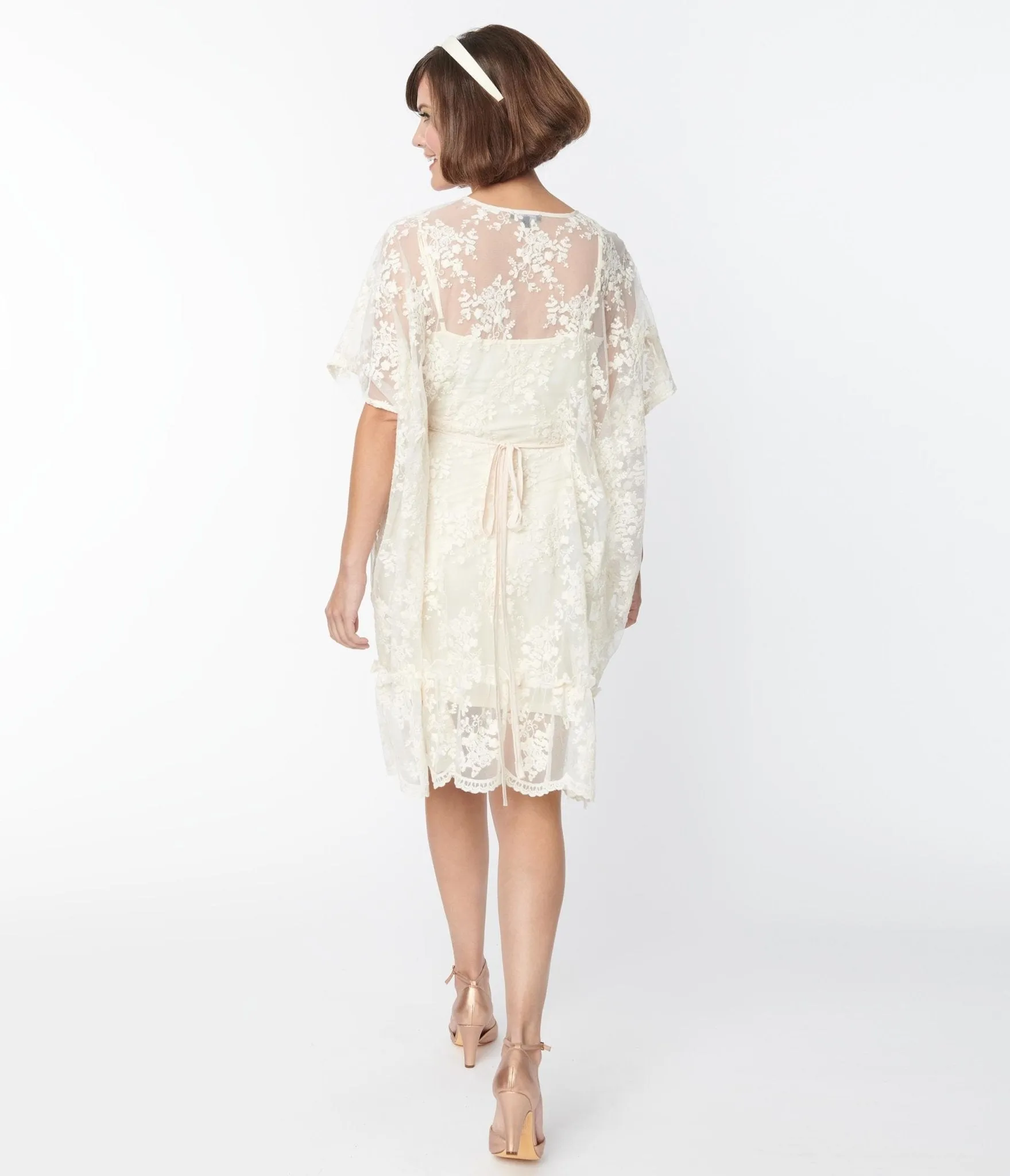 1970s Mini Caftan with Ivory Embroidered Lace Detail