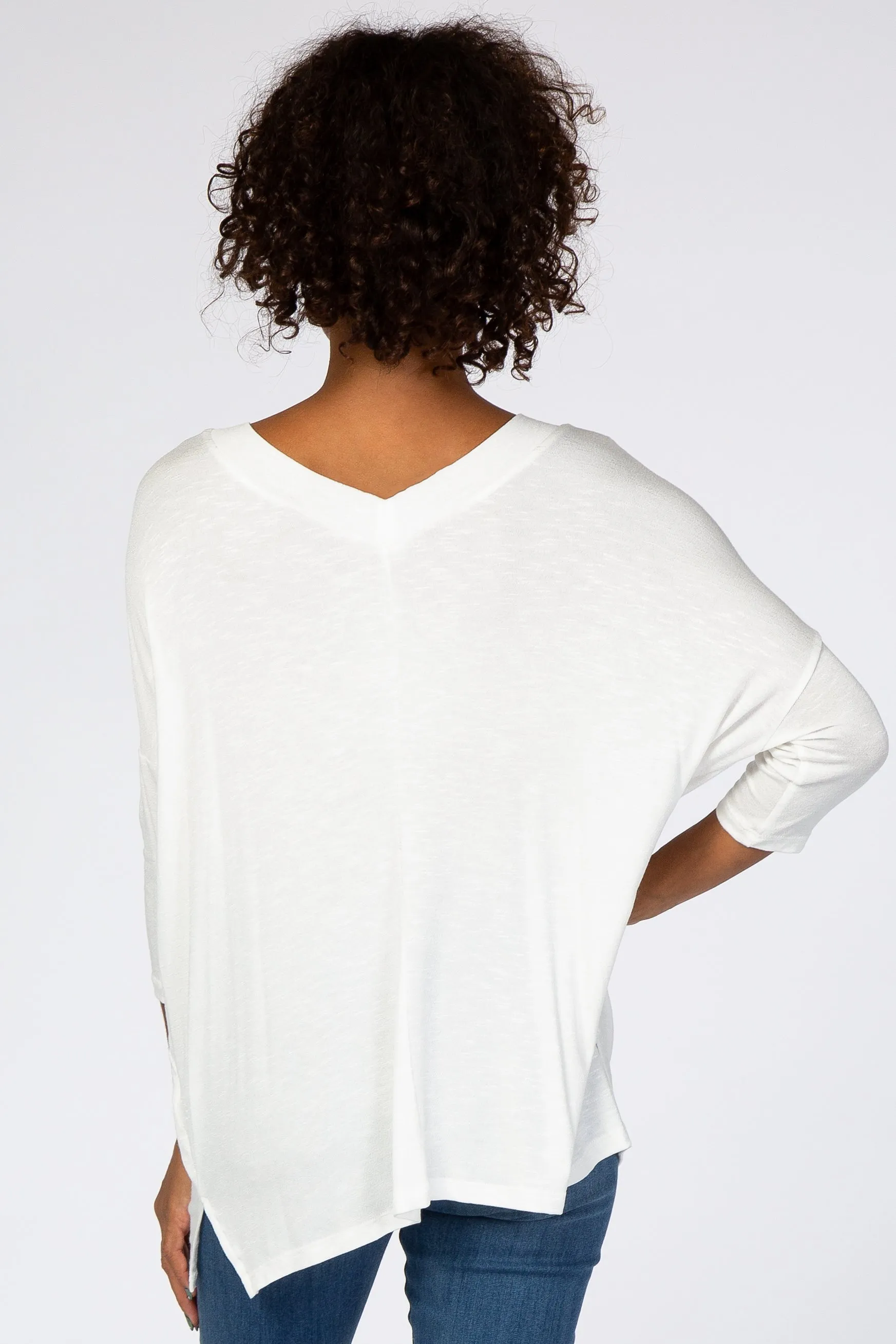 White V Neck Dolman Sleeve Blouse