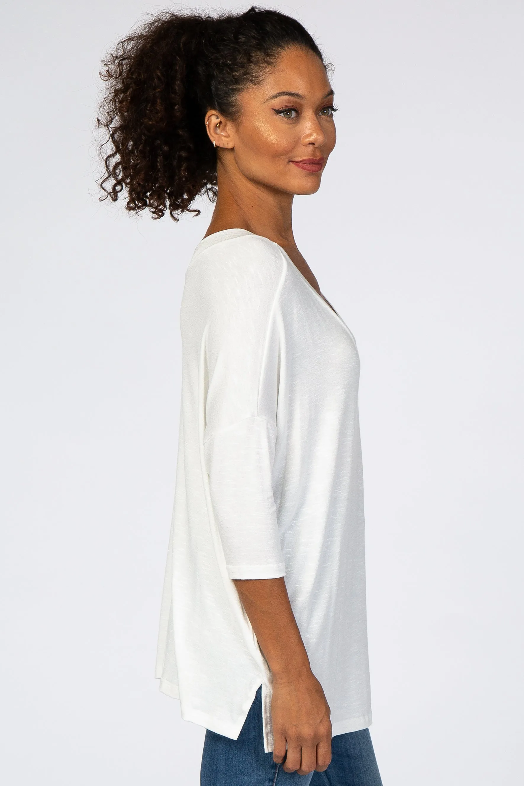 White V Neck Dolman Sleeve Blouse