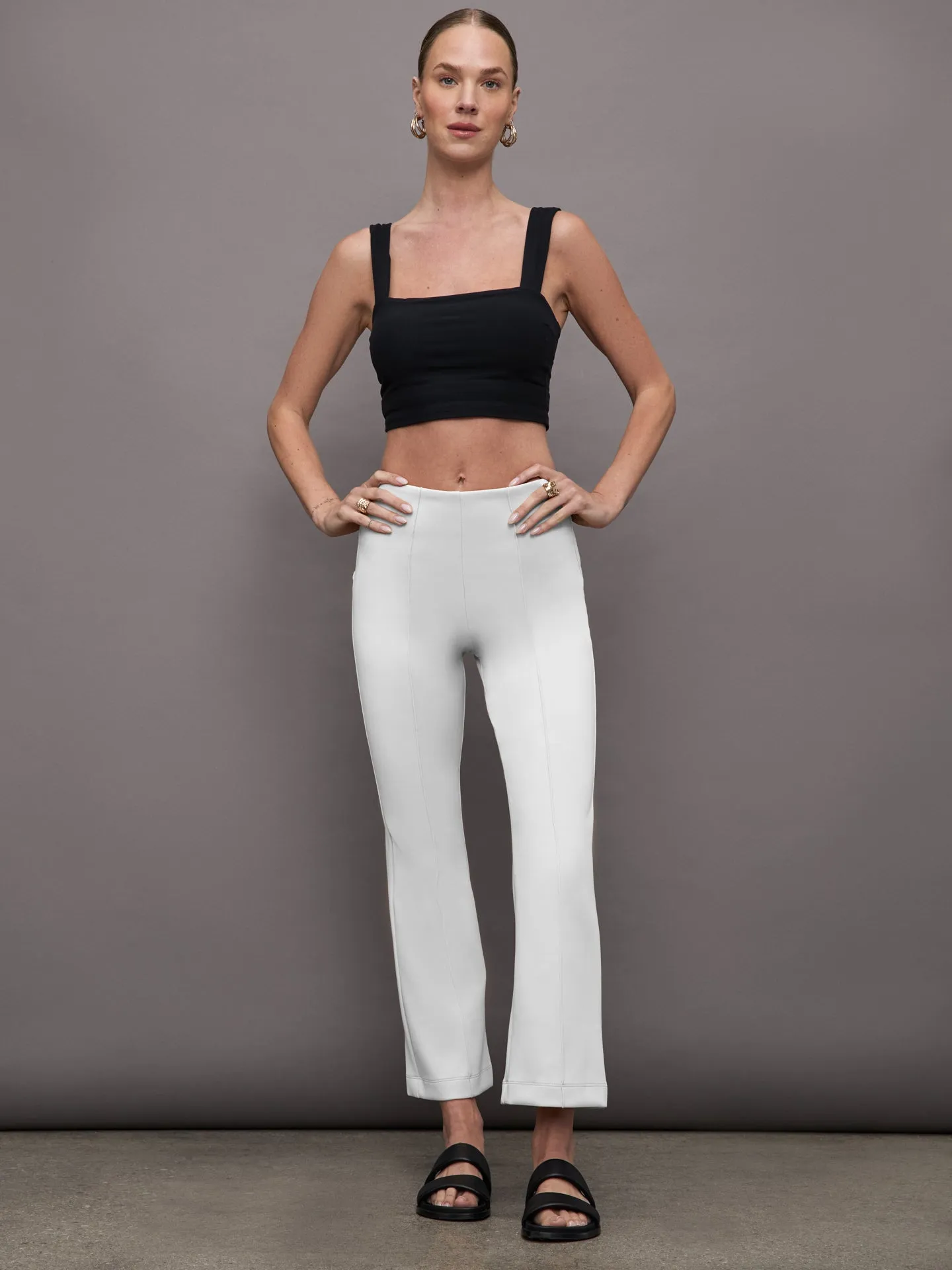 white kick flare pant