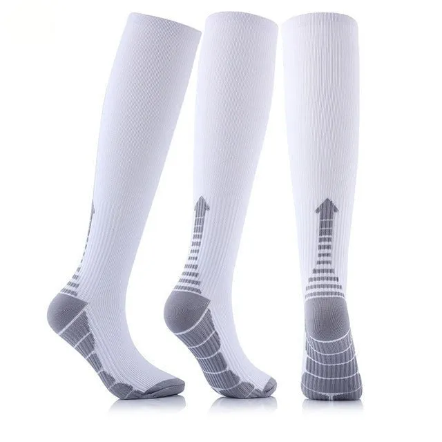 Men's White and Gray Compression Socks for Blood Circulation and Slimming Promotion