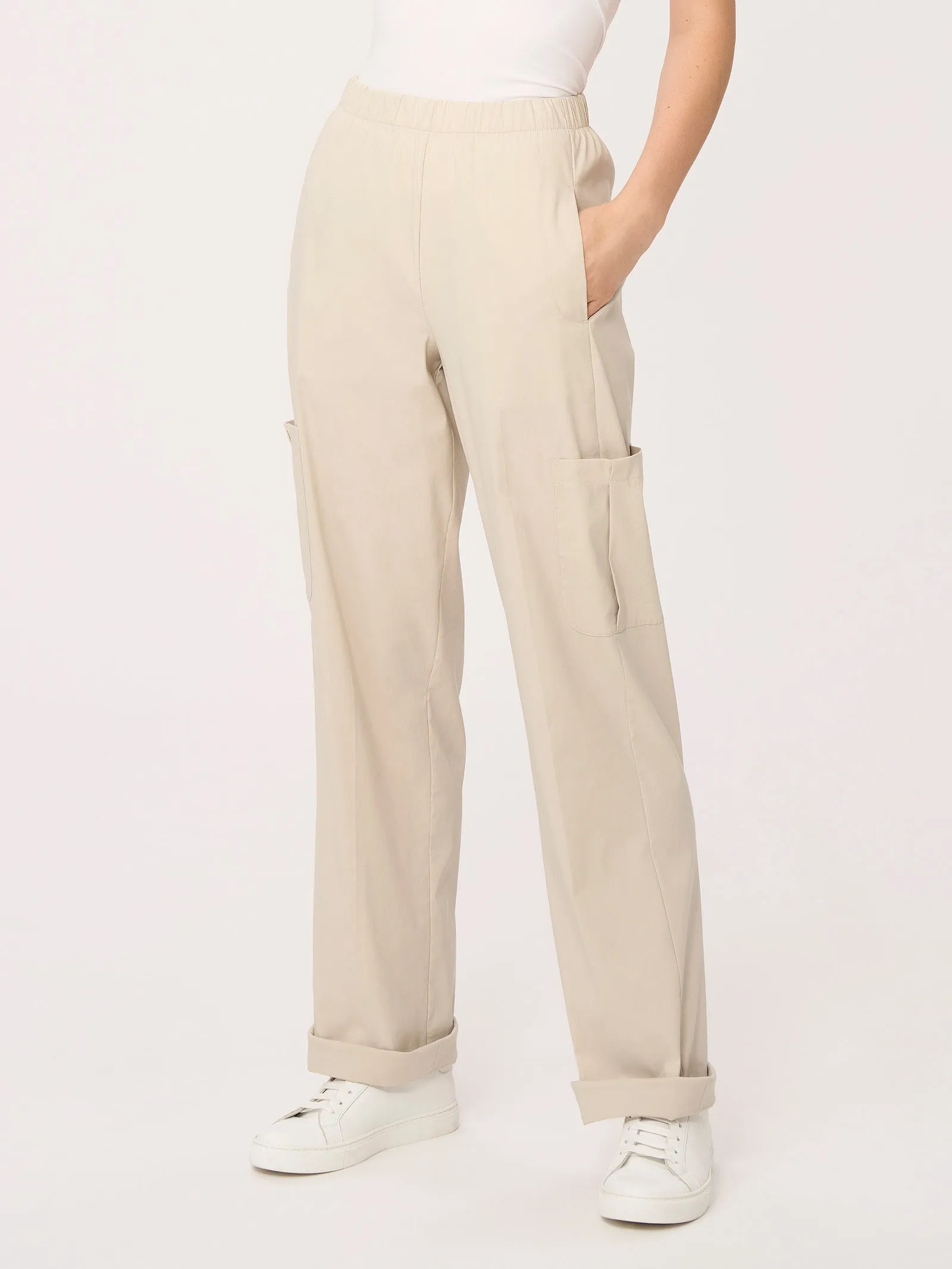 Wide Cargo Pants in Super Fresh Fabric - Cappuccino