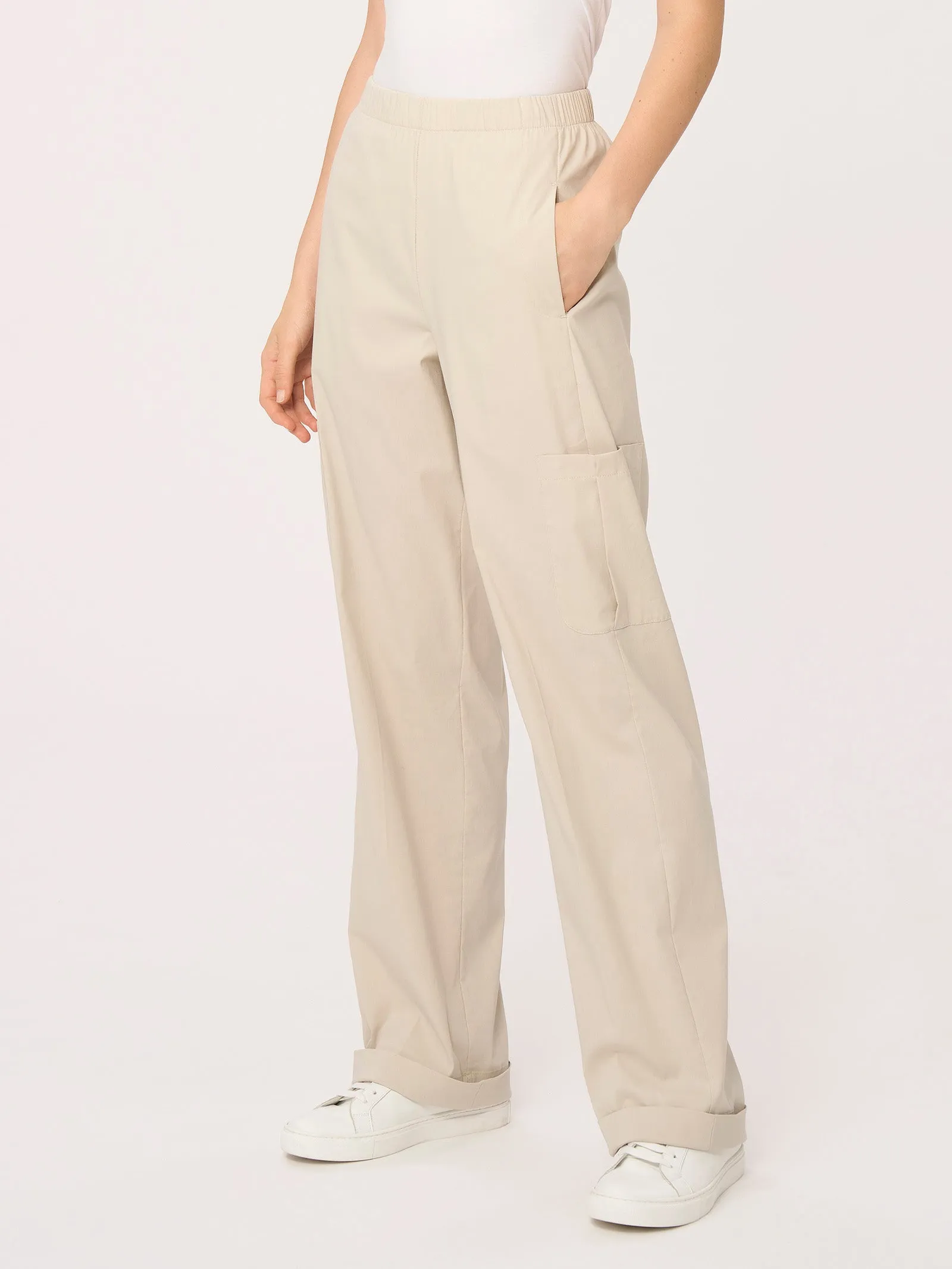 Wide Cargo Pants in Super Fresh Fabric - Cappuccino