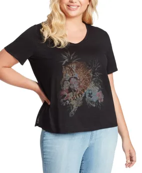 Jessica Simpson 3X Black Ace Tulip Sleeve Graphic Shirt