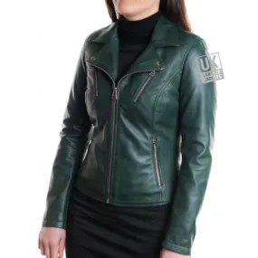 Womens Green Leather Coat - Mystique | UK Leather Jackets