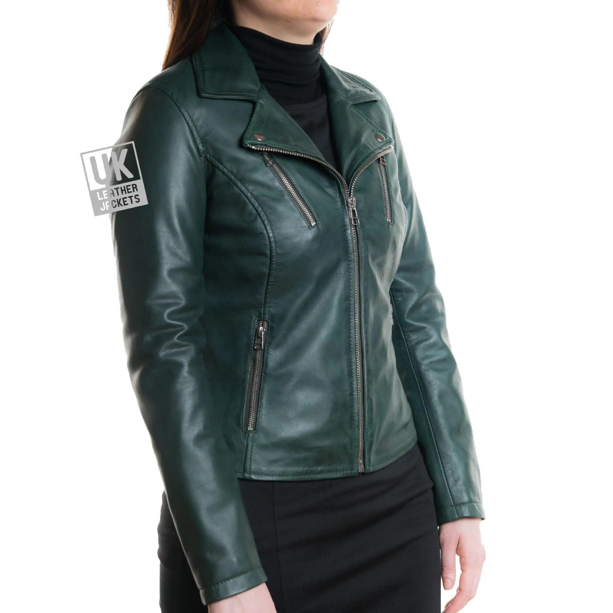 Womens Green Leather Coat - Mystique | UK Leather Jackets