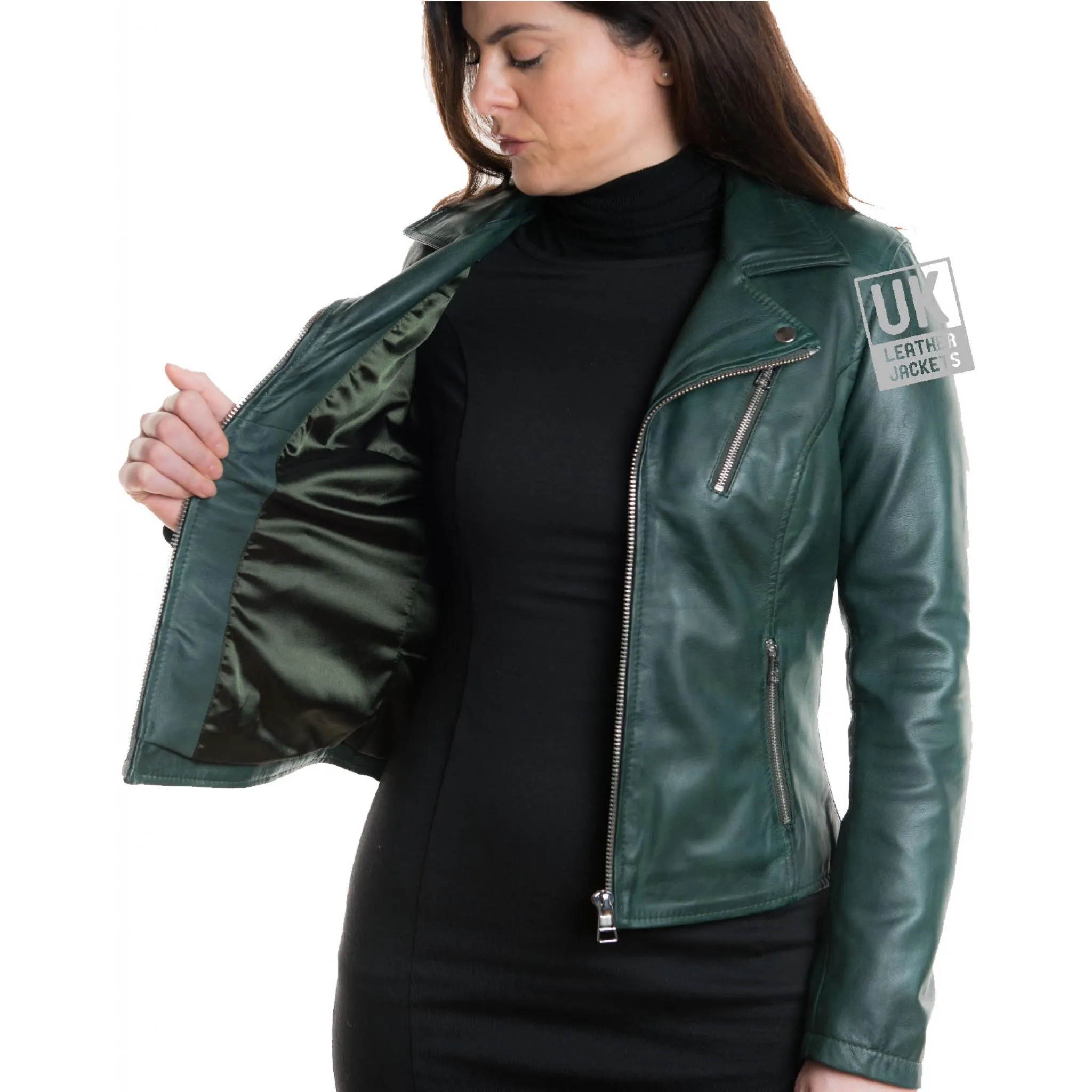 Womens Green Leather Coat - Mystique | UK Leather Jackets