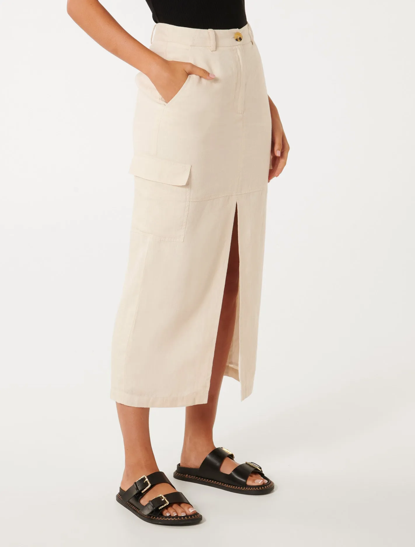 Ronnie Linen Cargo Midi Skirt