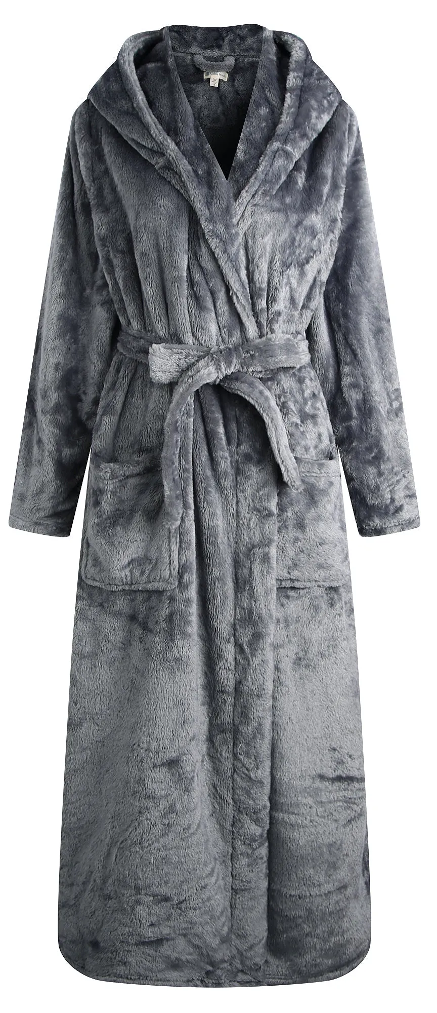 Long Hooded Plush Fleece Winter Bathrobe for Women