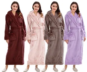 Long Hooded Plush Fleece Winter Bathrobe for Women