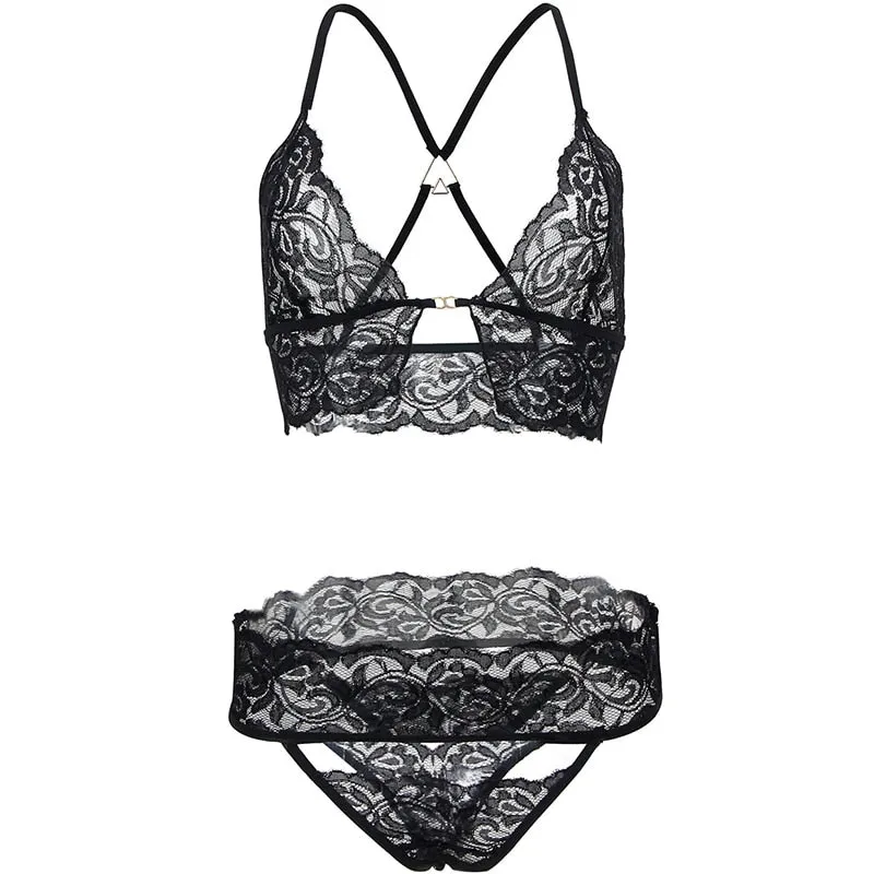 Women's Floral Lace See-through Lingerie Set