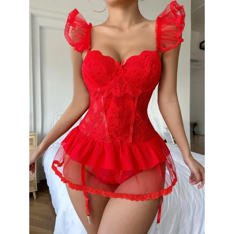 Women's Sweet Style Solid Lace Lingerie Set