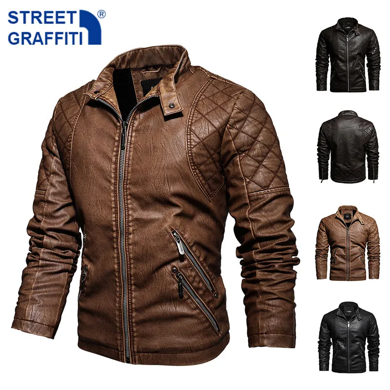 Xituodai 2022 Mens Motorcycle Jacket Autumn Winter Men New Faux PU Leather Jackets Casual Embroidery Biker Coat Zipper Fleece Ja