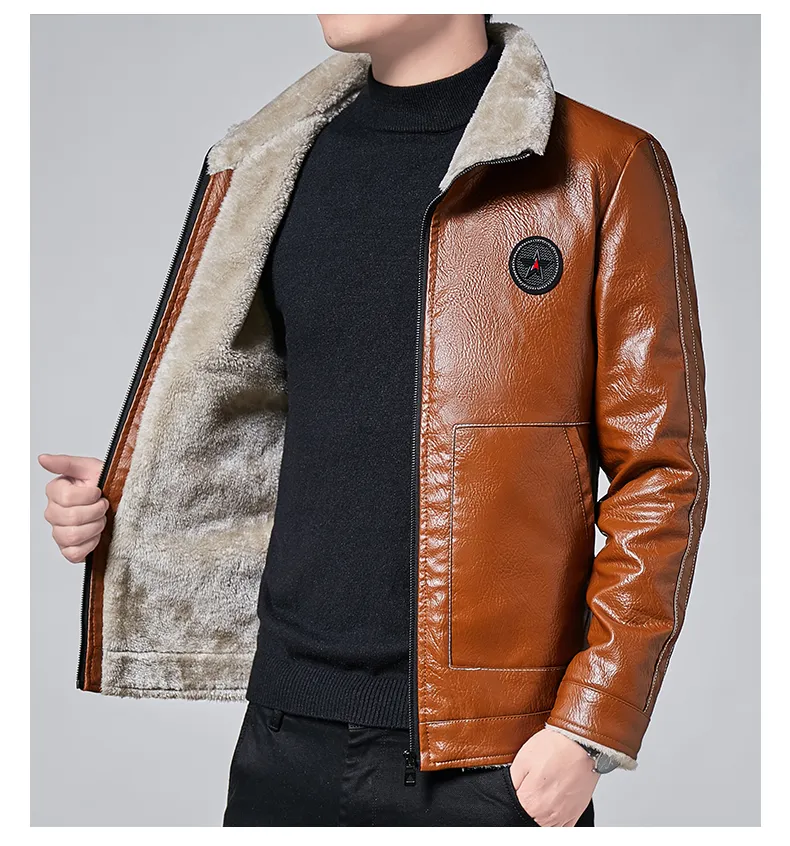 Xituodai Men Winter New Leather Jackets Autumn and Winter Fur Coat with Fleece Warm Fur PU Jacket Biker Warm Leather CSL559 4XL