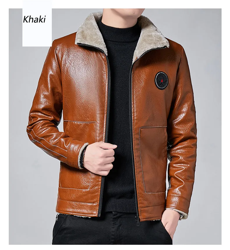 Xituodai Men Winter New Leather Jackets Autumn and Winter Fur Coat with Fleece Warm Fur PU Jacket Biker Warm Leather CSL559 4XL