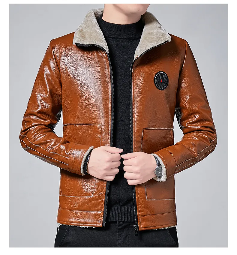 Xituodai Men Winter New Leather Jackets Autumn and Winter Fur Coat with Fleece Warm Fur PU Jacket Biker Warm Leather CSL559 4XL