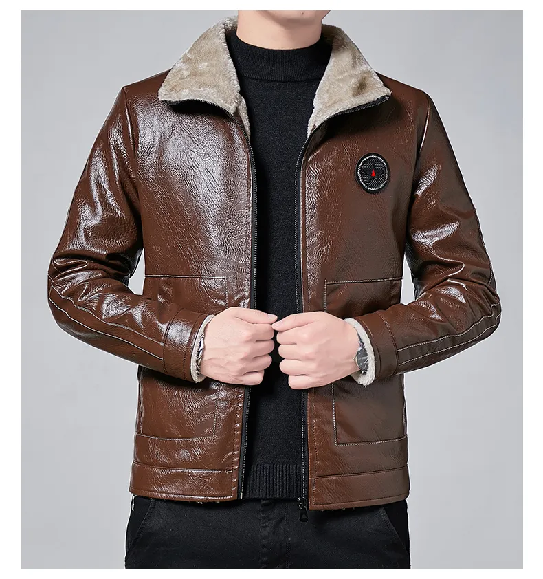 Xituodai Men Winter New Leather Jackets Autumn and Winter Fur Coat with Fleece Warm Fur PU Jacket Biker Warm Leather CSL559 4XL