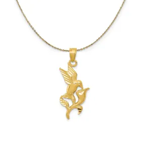 Yellow Gold 2D Hummingbird Flower Necklace