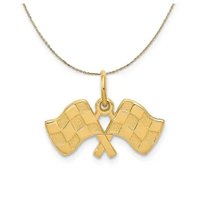 Yellow Gold Checkered Racing Flags Necklace